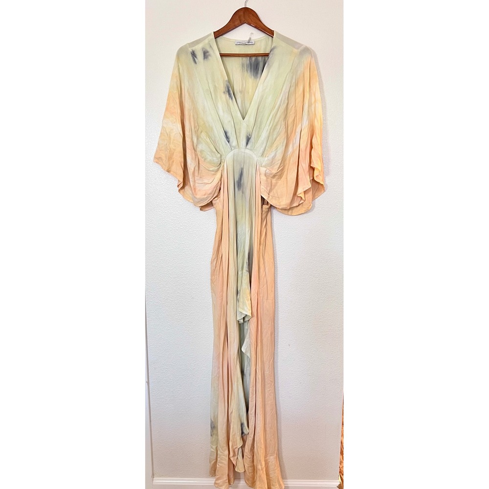 Young Fabulous & Broke Boho Maxi Dress M Tie Dye Kimono Sleeve Flowy Resort Vaca